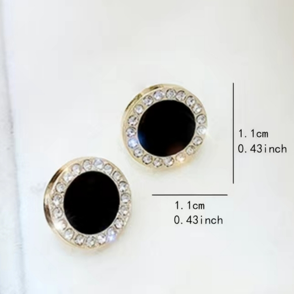 Rhinestone Round Black Earrings - Picture 3 of 4
